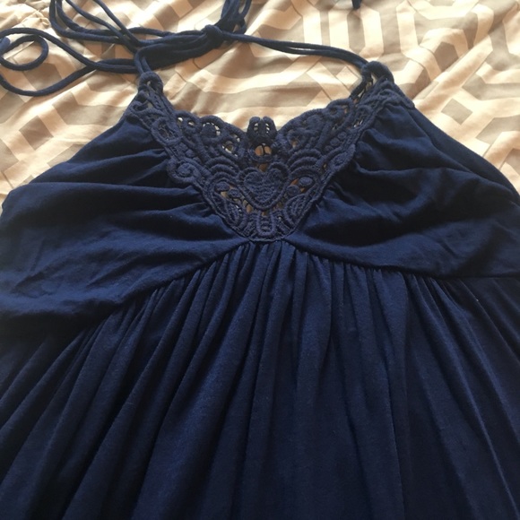 ⭐️SALE Navy Blue Halter Sun Dress Detail Tie Top - Picture 4 of 8
